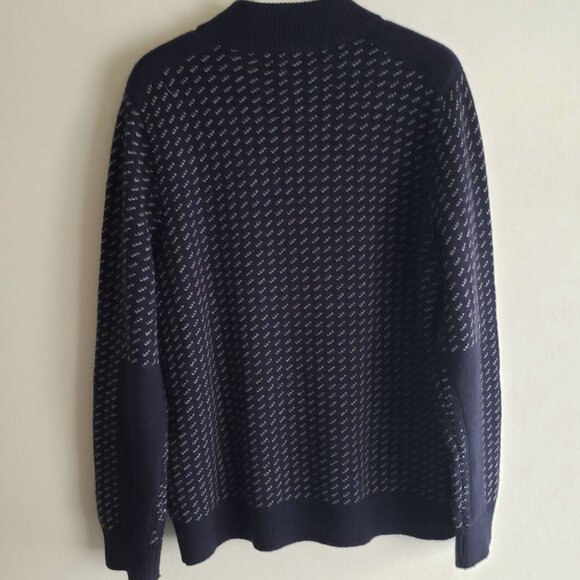 LL Bean Wool Cashmere Sweater L Mens Navy Patterned 1/4 Zip Pullover - Picture 9 of 12